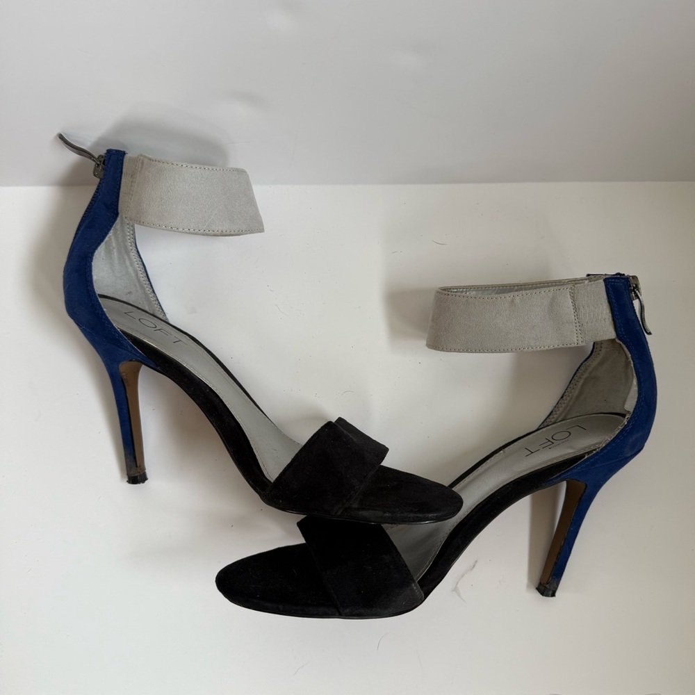 LOFT Alissa Ankle Strap ColorBlock Heels Sandals Size 7.5 Open Toe Party Shoes